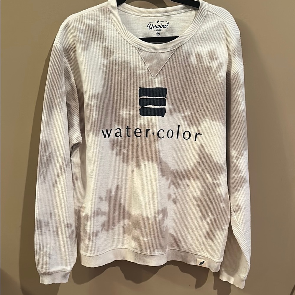Watercolor beach waffle print tie dye crewneck